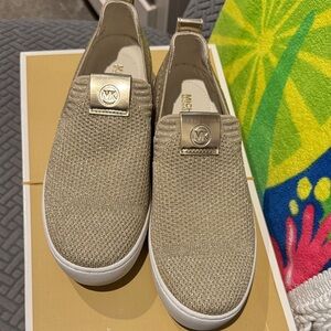 New in box Michael Kors Metallic Gold Slip-On Sneakers